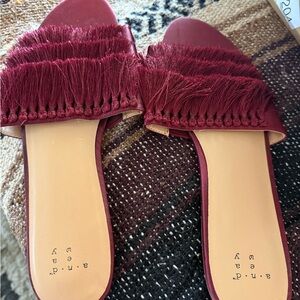 Women's Burgundy Fringe Slide Sandals